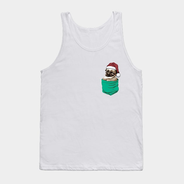 Pocket Christmas Pug Puppy Tank Top by Mudge